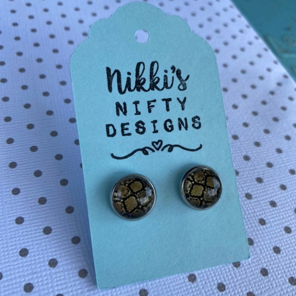 Snake print glass stud hypoallergenic earrings